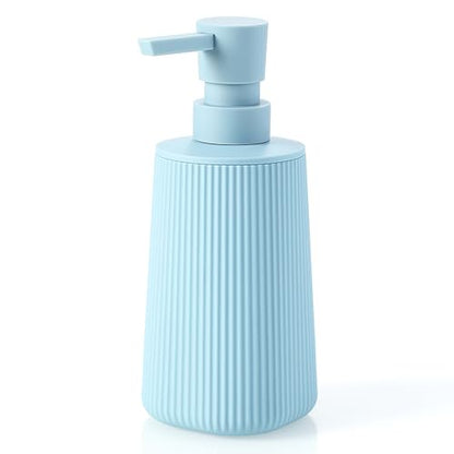 YAUKPH Small Soap Dispenser for Bathroom and Kitchen Light Blue | Modern Farmhouse Striped Style Plastic Hand Soap Dish Soap Dispenser with Pump - color: Light Blue