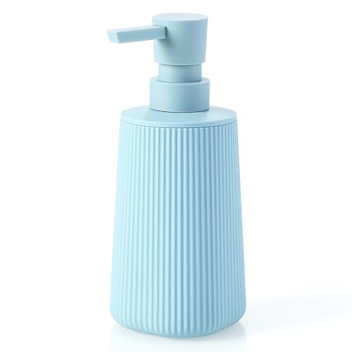 YAUKPH Small Soap Dispenser for Bathroom and Kitchen Light Blue | Modern Farmhouse Striped Style Plastic Hand Soap Dish Soap Dispenser with Pump - color: Light Blue