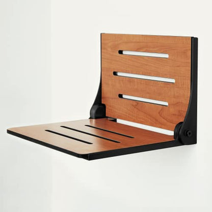 Seachrome SHAF-185155-PTS-S-MB Lifestyle & Wellness Silhouette Folding Wall Mount Shower Bench, Teak Seat with Matte Black Frame - color: Teak Seat With Matte Black Frame