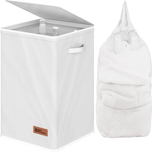Simple Houseware Foldable Laundry Hamper Basket with Lid and Bag, Pink | Heavy Duty 600D Polyester, Water-Resistant Surface - color: White