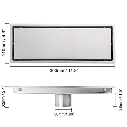 12 Inch Brushed Nickel Linear Shower Drain Pipe with Tile Insert Grille, Removable Hidden Cover, SUS304 Stainless Steel Rectangular Floor Drain - color: Brushed Nickel
