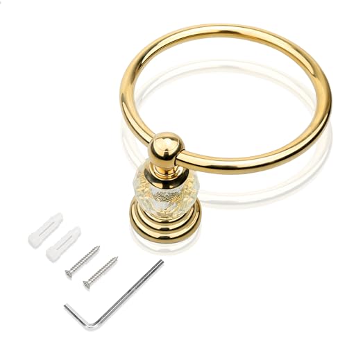 Crystal Gold Towel Ring, Gold Bathroom Towel Holder Ring, Golden Towel Rack Hanger Home Hand Towel Ring Towel Holder for Bathroom Wall Mounted Bathroom Accessory - color: Gold