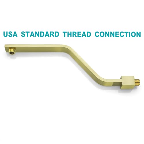 16 Inch S Shape Brushed Gold Shower Head Arm, Square Wall Mounted Shower Arm and Flange Included - color: Brushed Gold