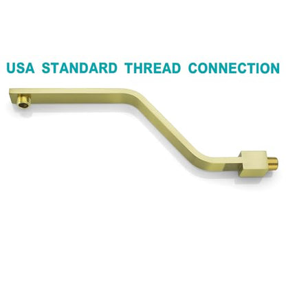 16 Inch S Shape Brushed Gold Shower Head Arm, Square Wall Mounted Shower Arm and Flange Included - color: Brushed Gold