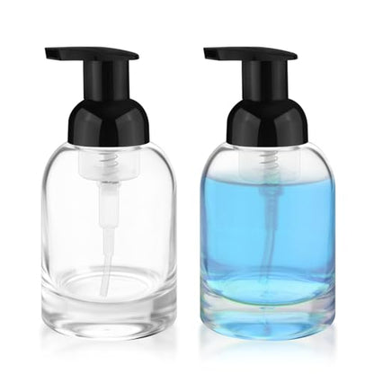 250ml 2 Pack Reusable Glass Foaming Dispenser Bottles Refillable Pump Containers for Shower Gel,Soap & Skincare Solutions