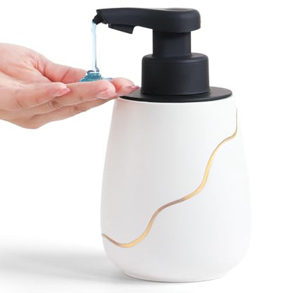 BosilunLife Rechargeable Auto Touchless Liquid Soap Dispenser 17oz Ceramic | With Elegant Golden Curved Line.With Waterproof Pump,Touch-Free Sensing.17oz Dish Soap For Kitchen And Bathroom，White - color: White, style: Liquid Pump