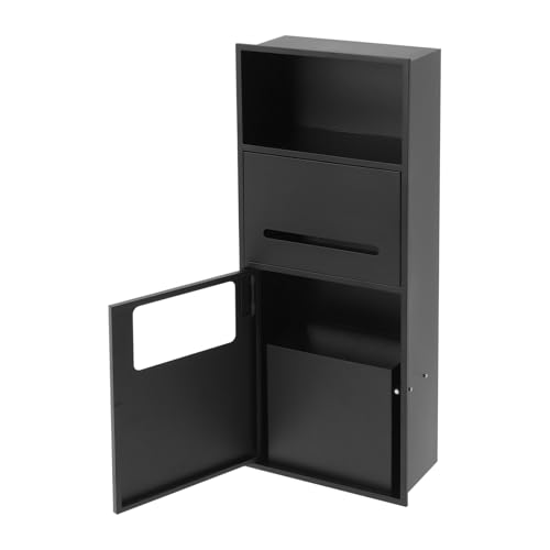 Black Recessed Toilet Paper Holder, Shower Niche 304 Stainless Steel | Bathroom Trash Can Holder Cabinets, Wall-Inserted Niche Recessed Large Capacity 44Lbs for Bathroom Storage-11.02x5.31x27.56in - color: Black