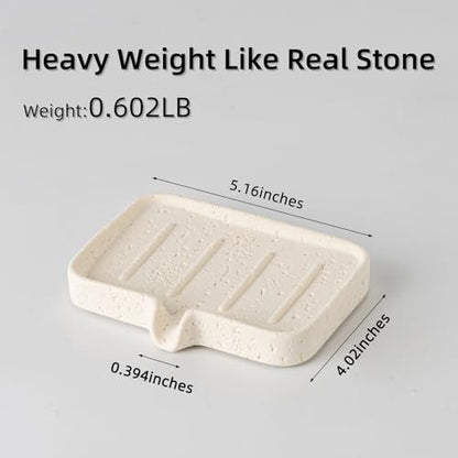 Soap Dish, Bar Soap Holder, Travertine Stone Look, Off White | Self Draining,Sponge Holders Tray for Shower,for Dispenser,Scrubber,Bottle,Cup on Bathroom Kitchen Bathtub Sink or Counter - color: White