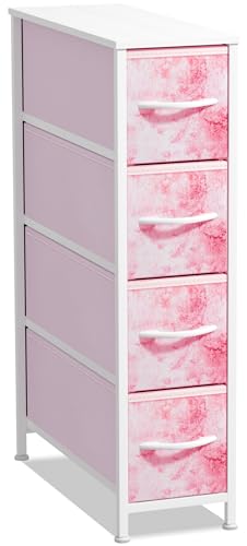 Sorbus Kids Narrow Dresser with 4 Drawers - Vertical Slim Storage Chest of Drawers with Steel Frame, Wood Top & Easy Pull Fabric Bins for Small Spaces, Closets, Bedroom, Bathroom & Laundry - color: Tie-dye Pink, style: 4 Drawer