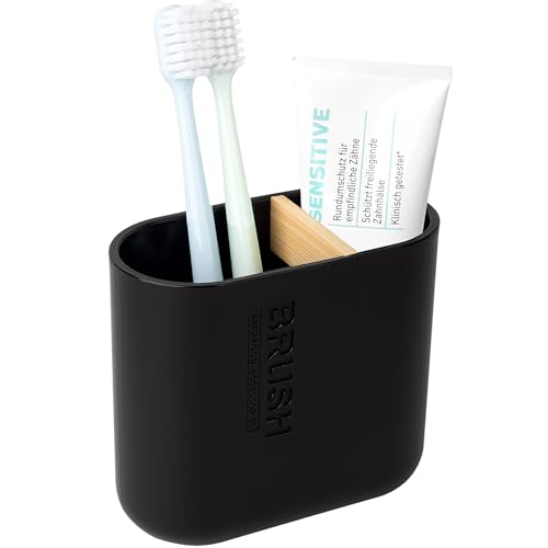 Toothbrush Holders Bamboo Electric Toothbrush Holder Bathroom Storage Organizer Countertop for Toothpaste, Floss, Razor, Black - color: Black