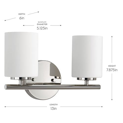 Replay Collection 2-Light Etched White Glass Modern Bath Vanity Light Polished Nickel - color: Polished Nickel, size: 2-Light