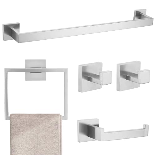 Brushed 5-Piece Bathroom Hardware Accessories Set-Towel Bar & Holder Racks for Bathroom,SUS304 Stainless Steel,Wall Mounted,23.6-Inch - color: Brushed Nickel, size: 5 Pcs