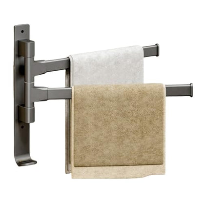 Wall Mounted 180° Swivel Multi-bar Towel Rack Towel Hanging Holder for Bathroom with Hook (Grey,2-Bar) - color: Grey, size: 2-Bar