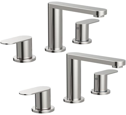 BWE 2 Pack Brushed Nickel Bathroom Faucet for Sink 3 Hole 8 Inch Widespread | Bathroom Faucets with Pop-up Drain and Supply Lines, 360° Swivel Spout 2-Handle Bathroom Sink Faucet for Bath Vanity - color: Brushed Nickel, 2 Pack, size: 8 Inches Widespread