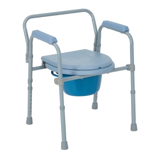 Folding Bedside Commode Chair, Portable 3-in-1 Toilet for Adults, Adjustable Height Potty Chair with Bucket, Powder-Coated Steel Frame, Portable Toilet Seat with Handles, Supports up to 350 lb - size: Height adjustable