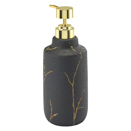 Nicole Miller - Bathroom Set, 2pc Resin Accessories, Toothbrush & Lotion Pump/Soap Dispenser, Dorm Room Essentials (Sydney Collection, Black/Gold) - size: 2 Pack Accessories