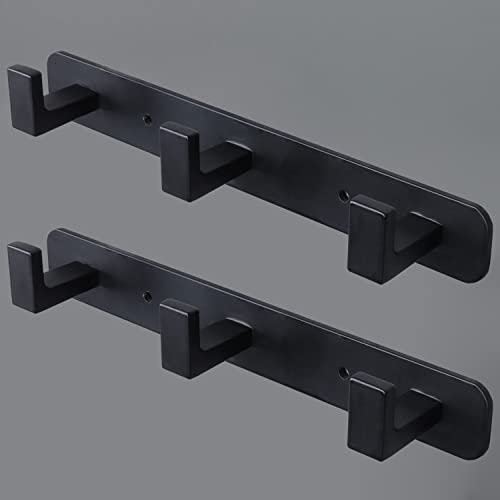 Coat Rack, Heavy Duty Stainless Steel 3 Tri Coat Hook Hanger, Wall Mounted Wall Hooks, Rustic Clothes Hook/Key Hook Rail for Bathroom Kitchen Entryway(2 Pack, 3 Hook Black) - color: Black, size: 3 Hook-2 Pcs