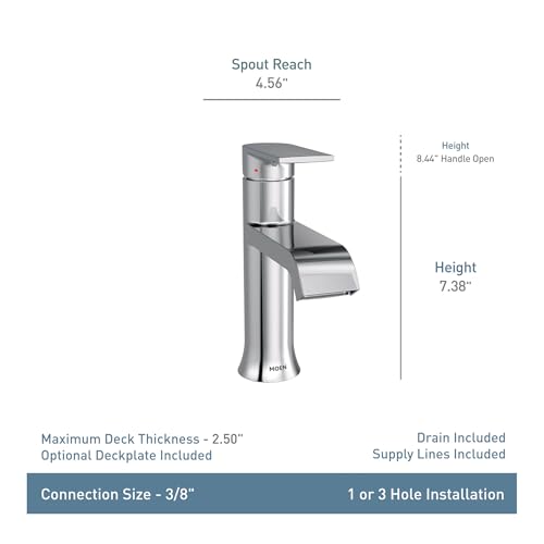 Moen Genta LX Chrome One-Handle Modern Bathroom Sink Faucet with Optional Deckplate and Low-Arc Spout for Bath Countertop, 6702 - color: Chrome