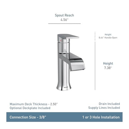 Moen Genta LX Chrome One-Handle Modern Bathroom Sink Faucet with Optional Deckplate and Low-Arc Spout for Bath Countertop, 6702 - color: Chrome