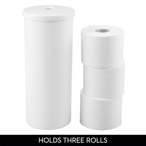 iDesign Freestanding Toilet Paper Canister with Lid, White | For 3 Extra Rolls, Made in USA - color: White, size: Pack of 1, style: Lid With Hole
