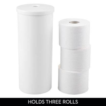 iDesign Freestanding Toilet Paper Canister with Lid, White | For 3 Extra Rolls, Made in USA - color: White, size: Pack of 1, style: Lid With Hole