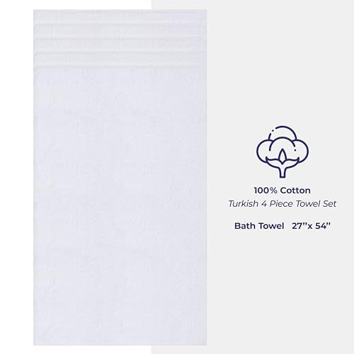 American Soft Linen 100% Cotton Luxury Turkish Towels, 4 PC Bath Towel Set | Soft Absorbent Quick Dry OEKO Tex Standard 100 Certificated Durable Machine Washable Premium Hotel Quality - color: Bright White, size: 27"x54"