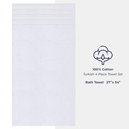 American Soft Linen 100% Cotton Luxury Turkish Towels, 4 PC Bath Towel Set | Soft Absorbent Quick Dry OEKO Tex Standard 100 Certificated Durable Machine Washable Premium Hotel Quality - color: Bright White, size: 27"x54"