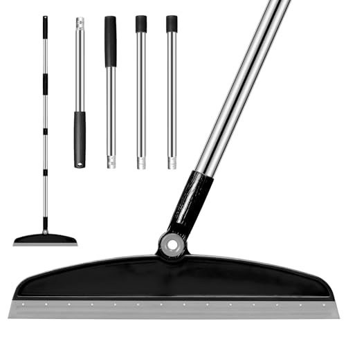 Multifunction Silicone Broom, 54 Inch Long Handle Silicone Floor Squeegee Broom, Sweep and Scrape 2 in 1 Household Cleaning Broom for Floor, Bathrooms, Kitchens, Showers, Tile, Pet Hair, Black Grey - color: Black Grey