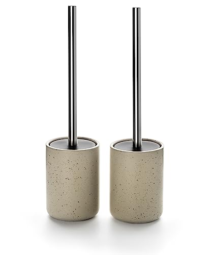Ceramic Toilet Brush and Holder Set, Toilet Bowl Cleaner Brush | Freestanding Deep-Cleaning, Stainless Steel Handle, Small & Sturdy for Storage, Easy to Clean, Non-Scratching - color: Sand