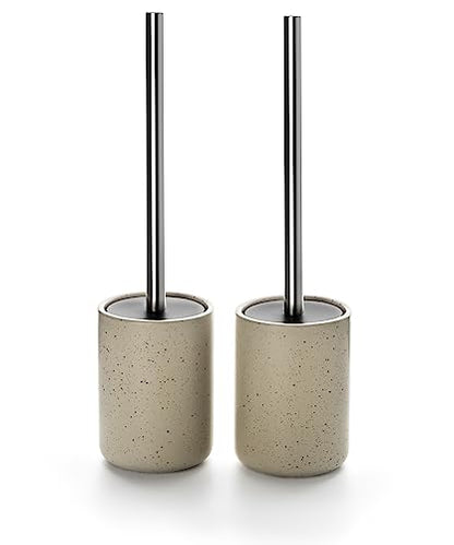 Ceramic Toilet Brush and Holder Set, Toilet Bowl Cleaner Brush | Freestanding Deep-Cleaning, Stainless Steel Handle, Small & Sturdy for Storage, Easy to Clean, Non-Scratching - color: Sand