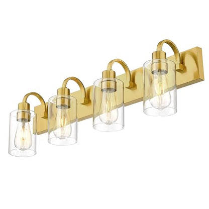 Emliviar 30 Inch Gold Vanity Light, 4-Light Bathroom Light Fixtures with Clear Glass Shade, Brushed Gold Finish, YCE237B-4W BG - color: Brushed Gold - Clear Glass, size: 4-Light