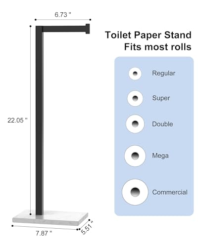 Free Standing Toilet Paper Holder Stand Matte Black Tissue Roll Holder | SUS 304 Stainless Steel Rustproof 22 Inch Rotating Bathroom Toilet Paper Stand for 4 Rolls with Marble Base by HOMEMYSTIQUE - color: Matte Black