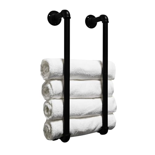 Industrial Pipe Towel Rack for Bathroom Wall Mounted,Towel Holder Black | 24 Inch,Made of Galvanized Steel,Easy To Install,Hold Up To 6 Regular Size Bath Towels,For Farmhouse Bathrooms Laundry Rooms - size: 24 Inch