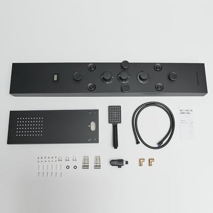 Stainless Steel Shower Panel Tower System 6 IN 1 Massage System | Rainfall Waterfall Shower Head,Two Mode Body Spray Jets,Waterfall Tub Spout,with Temperature Display,Wall Mounted,Matte Black - color: Black