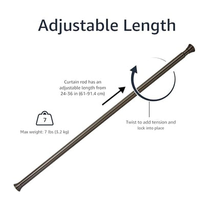 Amazon Basics No Drill, Non Slip Tension Curtain Rod, Adjustable Length 24-36", Classic Finial, Bronze - color: Bronze, size: 24-36"