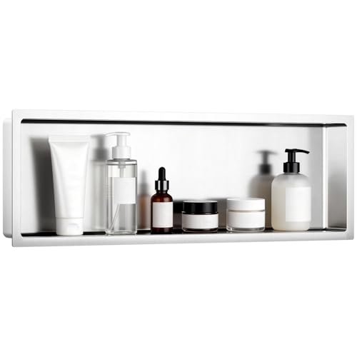 VELPAX No Tile Needed Shower Niche 12"X 36", Bathroom Wall Niche Single Shelf, Stainless Steel Shower Niche for Bathroom, Kitchens, Balconies - color: Silver, size: 12"X 36" Single Shelf