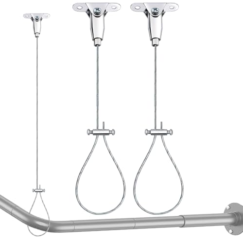Shower Rod Ceiling Support Bracket 2-Pack – Anti-Sagging 304 Stainless Steel, 60" Adjustable Rust-Resistant, Fits Curved/L/U-Shaped Rods - color: 2 PACK