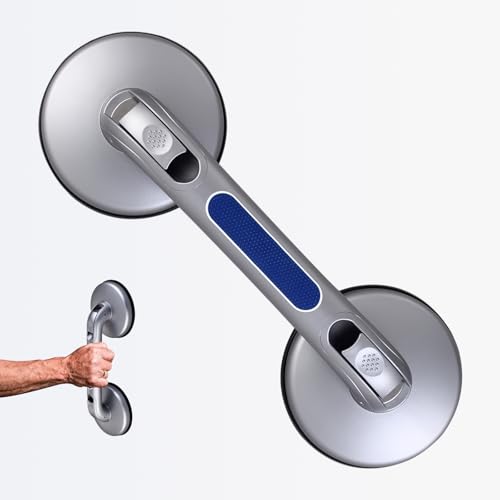 New Shower Handle Shower Grab Bars for Bathtubs and Showers,Strong Hold Suction Cup Grip Grab,Bath Handle for Handicap Elderly Seniors Bathroom Safety Grab Bar（Silver Blue）
