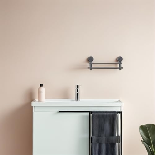 PRETYZOOM No Drill Suction Towel Bar Double Rod Wall Mounted Towel Rack with Hooks for Bathroom and Kitchen 16.73X6.29X4.33 Inch