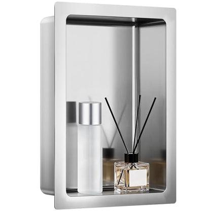 VELPAX No Tile Needed Shower Niche 13"X 19", Bathroom Wall Niche Single Shelf, Stainless Steel Shower Niche for Bathroom, Kitchens, Balconies - color: Silver, size: 13"X 19" Single Shelf