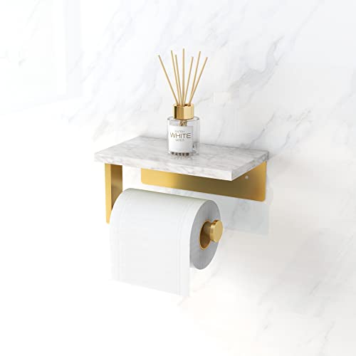 Gypie Toilet Paper Holder with Marble Shelf, Wall Mounted Gold | Stainless Steel Screw, Tissue Roll Paper Holder Dispenser for Bathroom Washroom - color: Gold