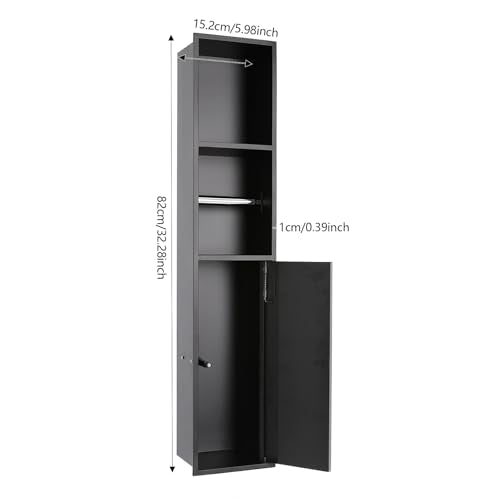 Recessed Toilet Paper Holder, 304 Stainless Steel Bathroom Toilet Paper Holder with Storage Cabinet for Toilet Brush Holder, Built-in Toilet Paper Dispenser (Black)