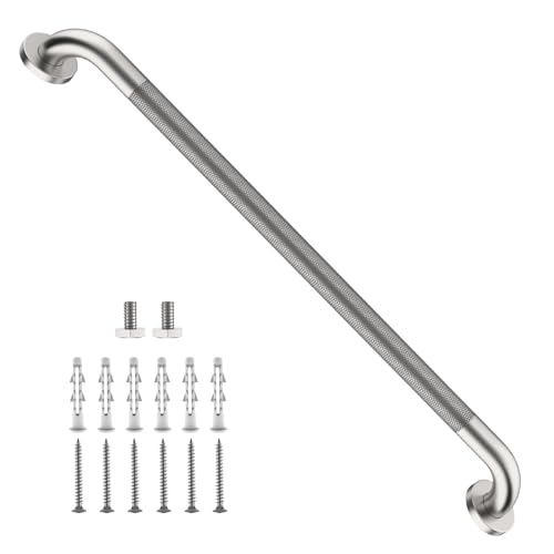 32 Inch Anti Slip Shower Grab Bar, ZUEXT Brushed Nickel Stainless Steel Bathroom Grab Bar, Knurled Bathroom Balance Bar, Safety Hand Rail Support, Handicap Elderly Injury Senior Assist Bath Handle - color: Brushed Nickel, size: 32 Inch