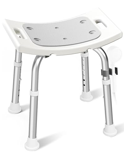 HOMLAND Shower Chair for Inside Shower, Adjustable Height Shower Stool | Shower Seat for Inside Tub Bathroom Bench Bath Chair for Elderly and Disabled, Lightweight Aluminum Frame - Light Gray - color: Light Gray