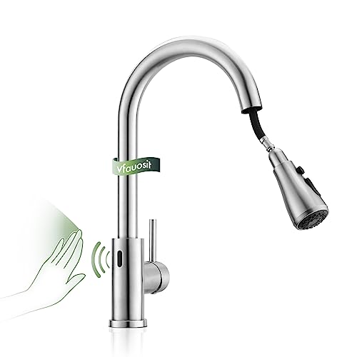 VFAUOSIT Touchless Kitchen Faucet with Pull Down Sprayer, Brushed Nickel | 3 Spray Modes, cUPC/CEC Certified, SUS304 Steel, Fingerprint-Resistant Finish, Ceramic Disc Valve, Single-Handle Control - color: Brushed Nickel-03