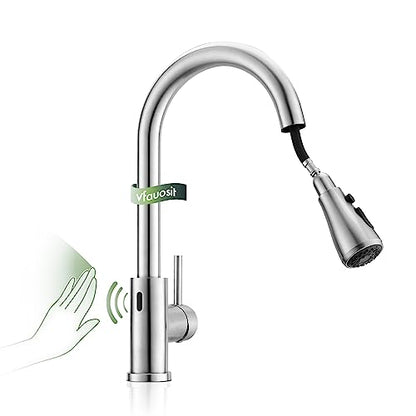 VFAUOSIT Touchless Kitchen Faucet with Pull Down Sprayer, Brushed Nickel | 3 Spray Modes, cUPC/CEC Certified, SUS304 Steel, Fingerprint-Resistant Finish, Ceramic Disc Valve, Single-Handle Control - color: Brushed Nickel-03