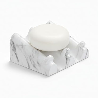 DOXOLOGY White Marble Soap Dish Bathroom Organizer - Resin Soap Dish with Rectangular Design 3.7" L x 2.8" W - Self Draining Soap Dishes Keeps Countertop Neat - Marble Look Soap Tray for Sink