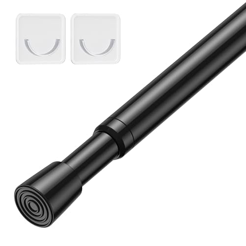 Tension Curtain Rod 26-39 Inch No Drilling Spring Loaded Curtain Rods Adjustable Extendable Tension Rods for Window Closet Bookshelf Kitchen Bathroom, Black - color: Black, size: 1PCS-26-39 Inch