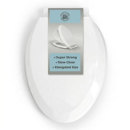 Renovators Supply Manufacturing White Plastic Soft Close Toilet Seat Elongated Slow Close Toilet Seat With Adjustable Mounting Hardware - color: White, size: Pack of 1