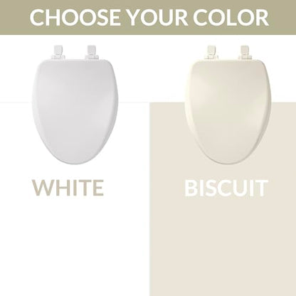 Bemis Alesio II Slow Close Toilet Seat, Easy Clean Hinges and Adjustable Perfect Fit Wood Seat, Made in USA, Elongated, White - color: White, size: Elongated